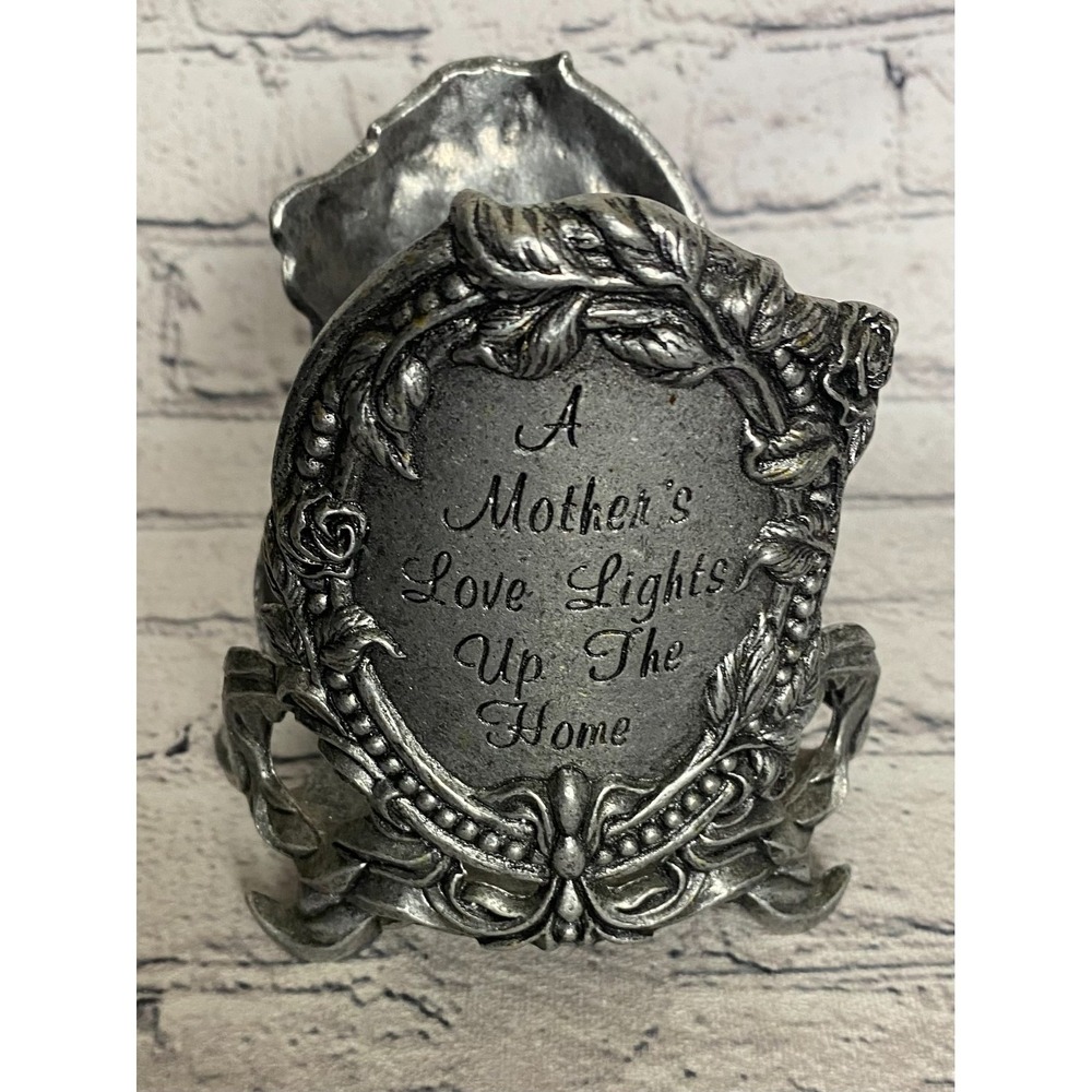 Vintage‎ Carson Metal Pewter "A Mothers Love" Metallic Round Jar Candle Holder